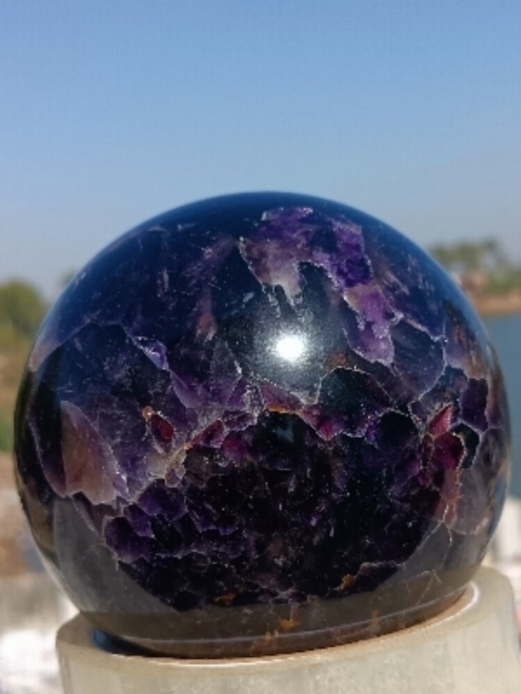 Ahmehtish Ball - Natural Quartz Stone Purple Ahmehtish , Round Brilliant Cut, Medium Hardness, Grade A, Size: All, Stunning Purple Color