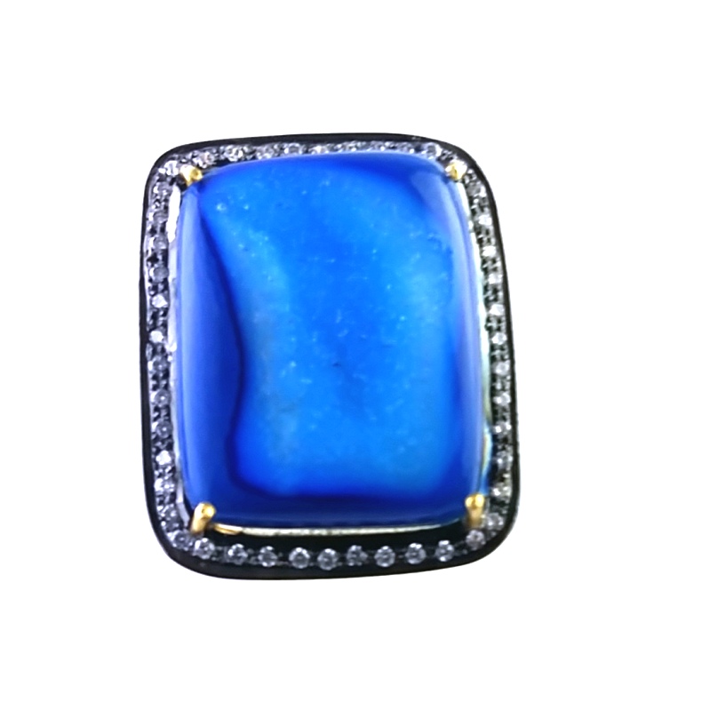 Sterling Silver Pave Diamond & Blue Druzy Statement Ring, Dainty Promise Ring, Handmade Gemstone Jewelry, Gift for Wife