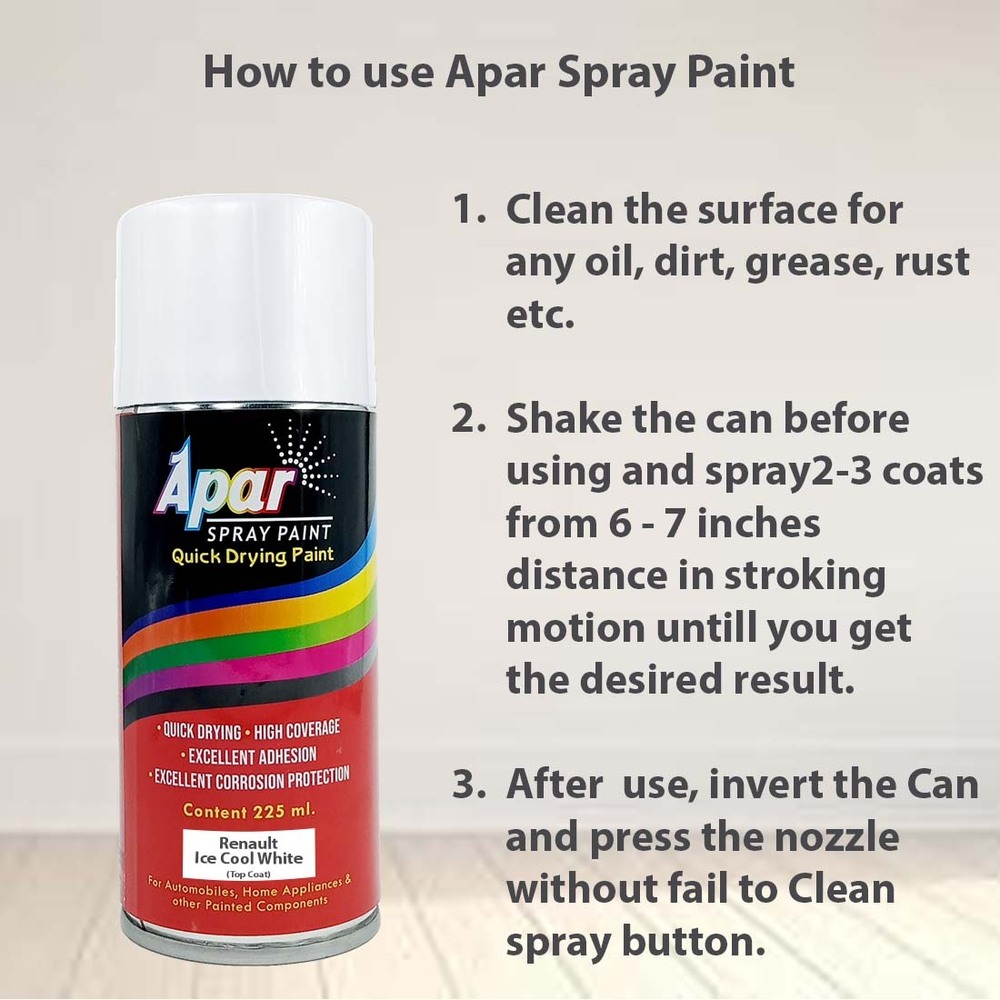 Apar Spray Paint Ice Cool White (Rc Colour Name) Compatible For Renault Cars - 225 Ml | High Solid Paint, Fast-drying, Corrosion Resistance, Durable Finish