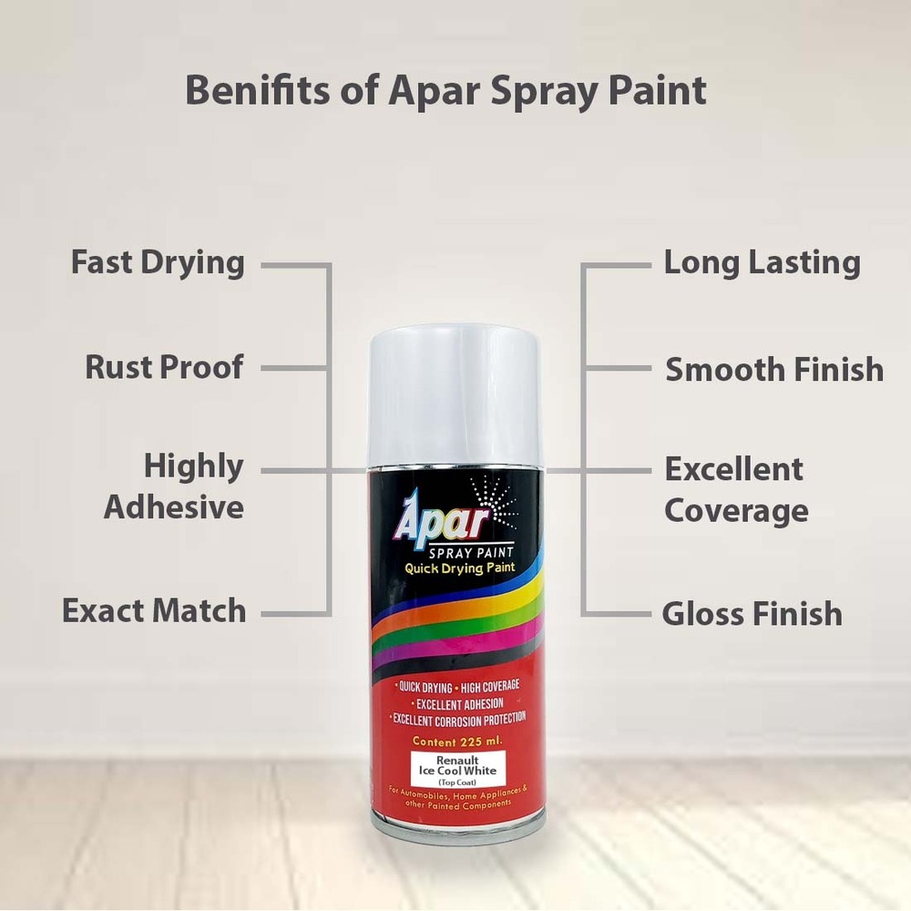 Apar Spray Paint Ice Cool White (Rc Colour Name) Compatible For Renault Cars - 225 Ml | High Solid Paint, Fast-drying, Corrosion Resistance, Durable Finish