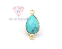 Natural Gemstone With 18K Gold Plated Handmade Pear Shape Double Bail Faceted Cut Stone Bezel Connector