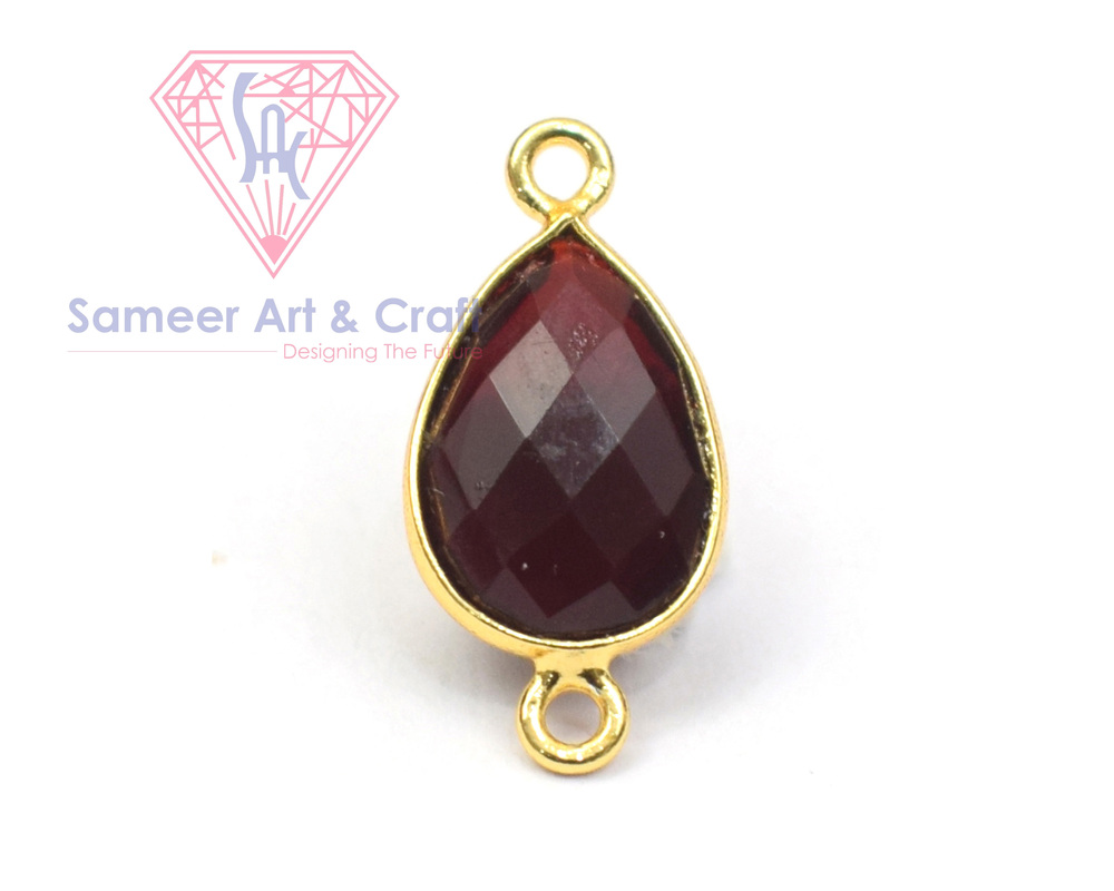 Natural Gemstone With 18K Gold Plated Handmade Pear Shape Double Bail Faceted Cut Stone Bezel Connector