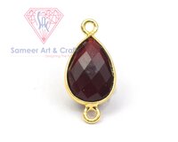 Natural Gemstone With 18K Gold Plated Handmade Pear Shape Double Bail Faceted Cut Stone Bezel Connector