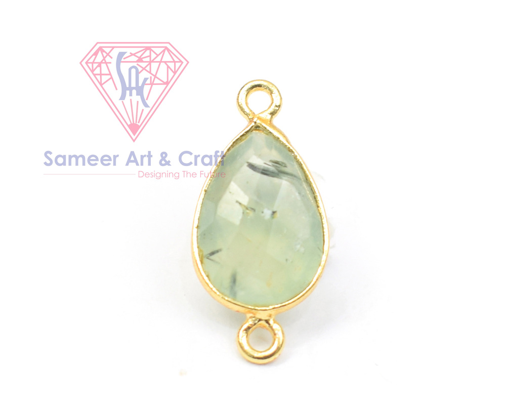Natural Gemstone With 18k Gold Plated Handmade Pear Shape Double Bail Faceted Cut Stone Bezel Connector