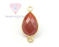 Natural Gemstone With 18K Gold Plated Handmade Pear Shape Double Bail Faceted Cut Stone Bezel Connector