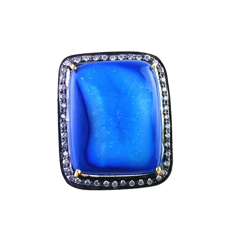 Sterling Silver Pave Diamond & Blue Druzy Statement Ring, Dainty Promise Ring, Handmade Gemstone Jewelry, Gift for Wife