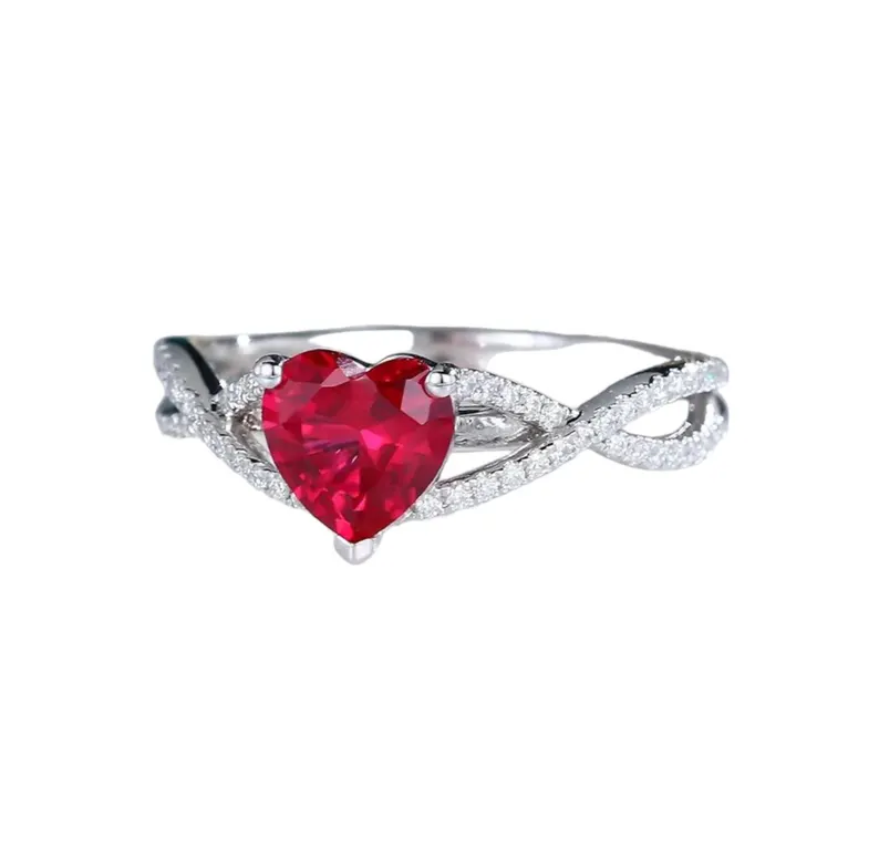 Lab Grown Ruby Statement Ring, Round & Heart Cut, Lab Grown Diamond Engagement Ring, 1.51 Ct, Anniversary Gifts for Wife