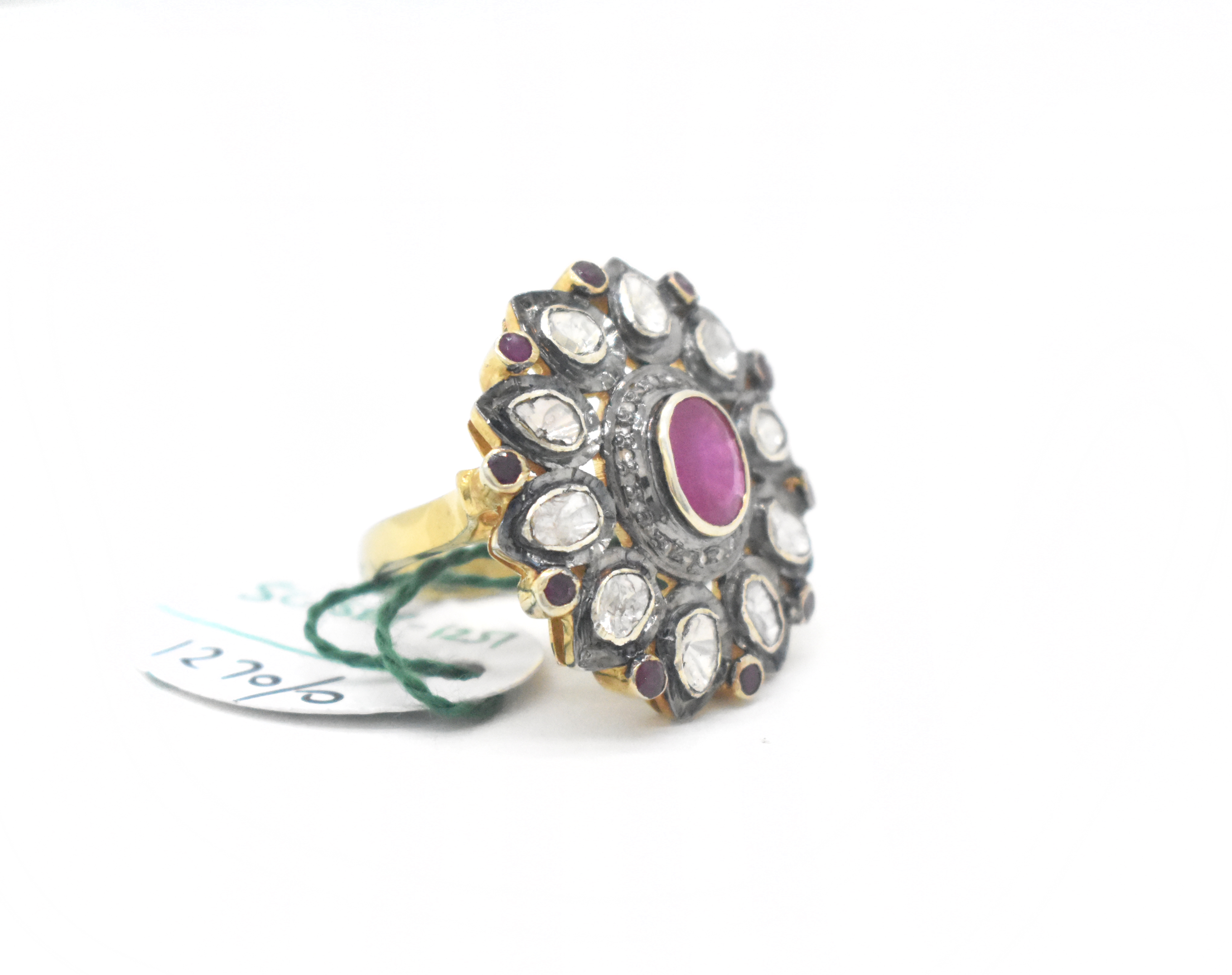 Sterling Silver Polki Diamond & Ruby Statement Ring, Vintage Promise Ring, Handmade Polki Jewelry, Anniversary Gift for Wife