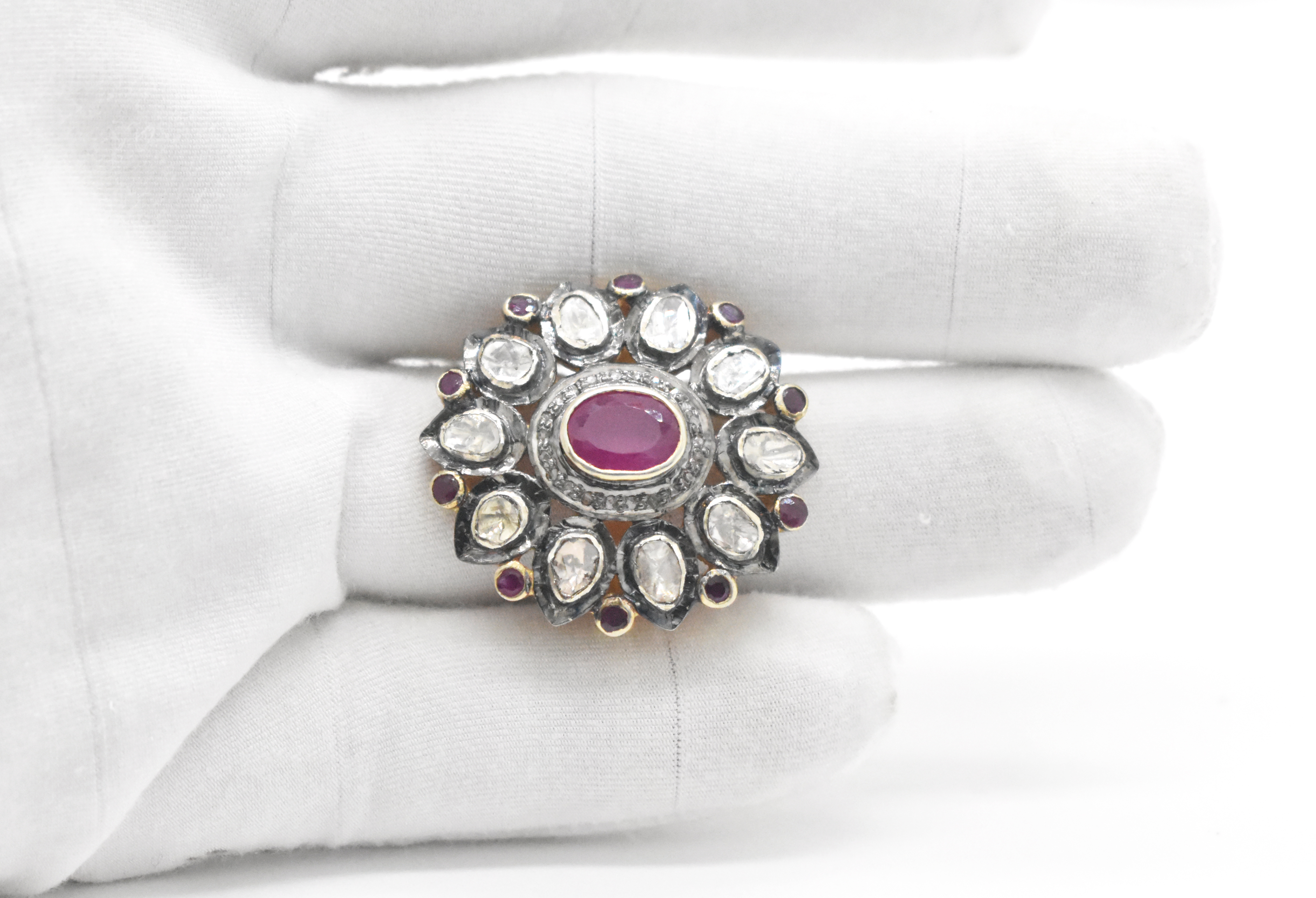 Sterling Silver Polki Diamond & Ruby Statement Ring, Vintage Promise Ring, Handmade Polki Jewelry, Anniversary Gift for Wife