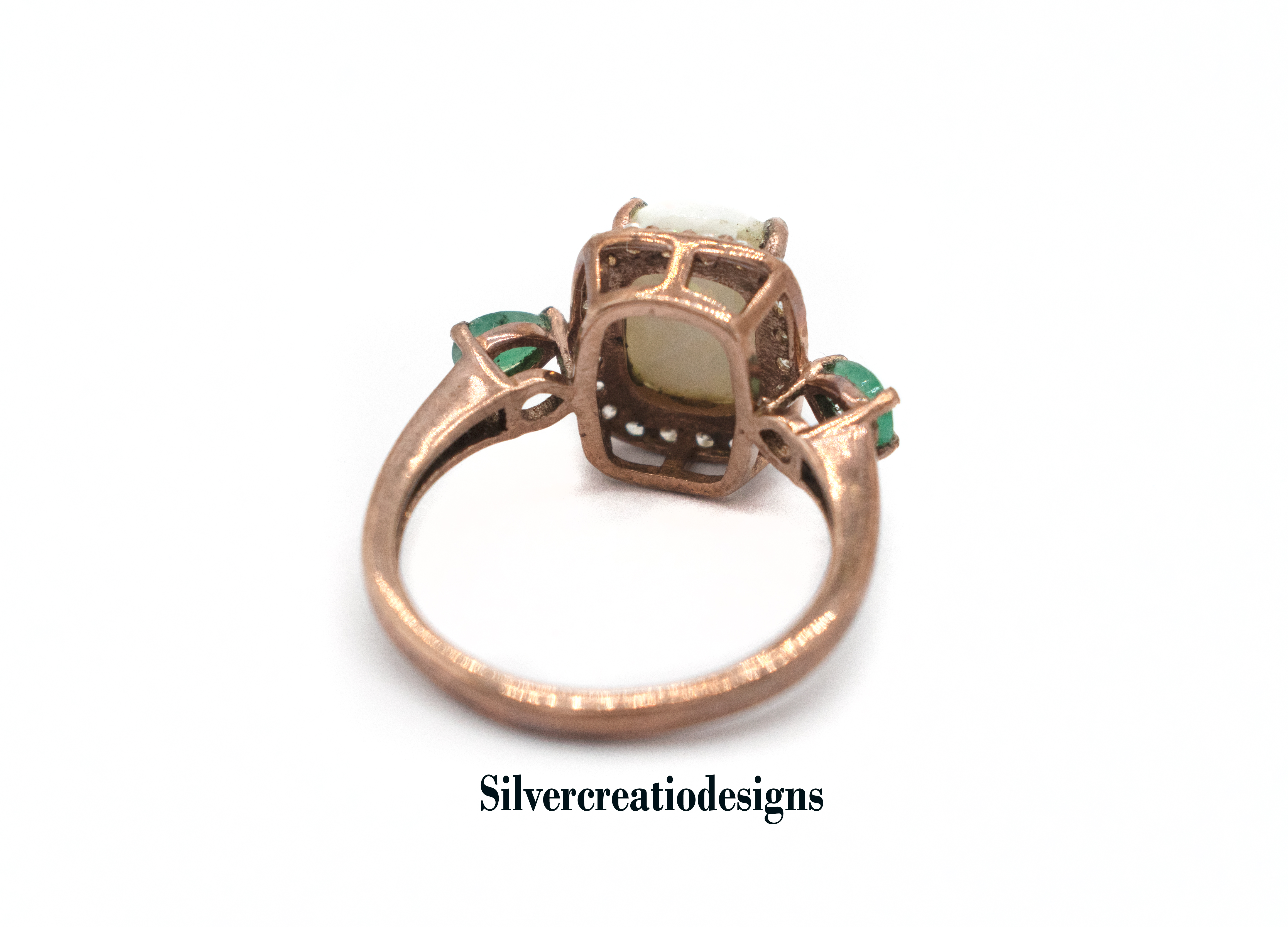 Sterling Silver Rose Gold Plated Opal & Emerald Statement Ring, Dainty Moissanite Promise Ring, Perfect Wedding Jewelry, Anniversary Gift for Wife
