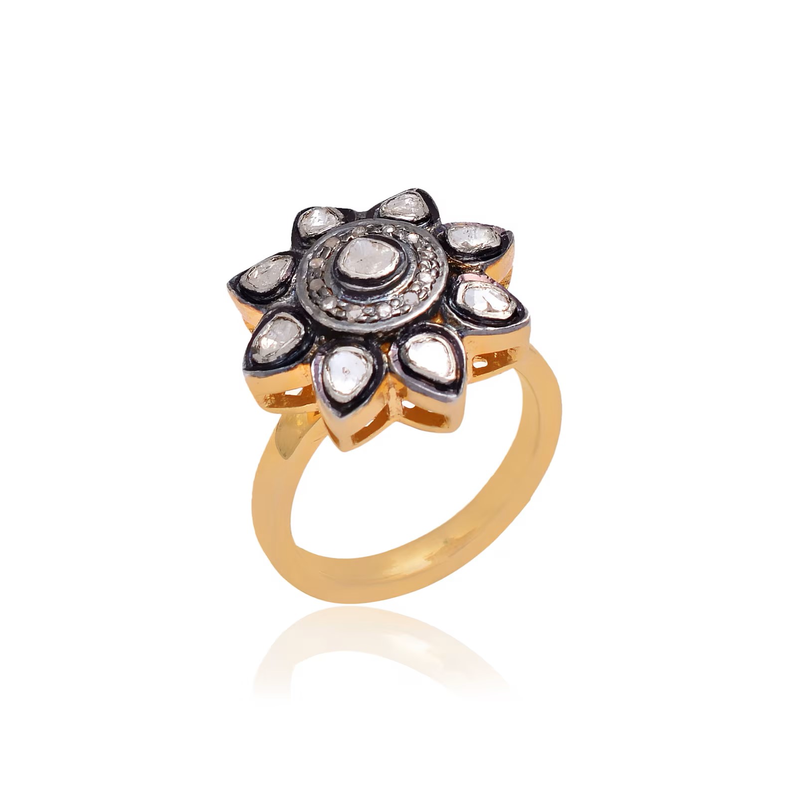 925 Sterling Silver Uncut Polki Diamond Statement Ring, Antique Handmade Polki Jewelry, Unique Vintage Cocktail Ring