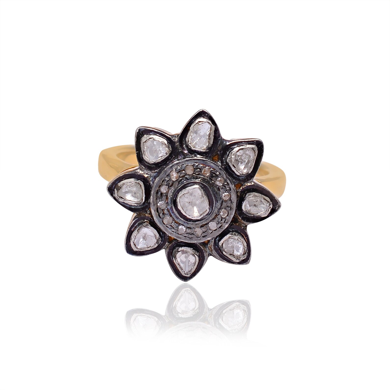 925 Sterling Silver Uncut Polki Diamond Statement Ring, Antique Handmade Polki Jewelry, Unique Vintage Cocktail Ring