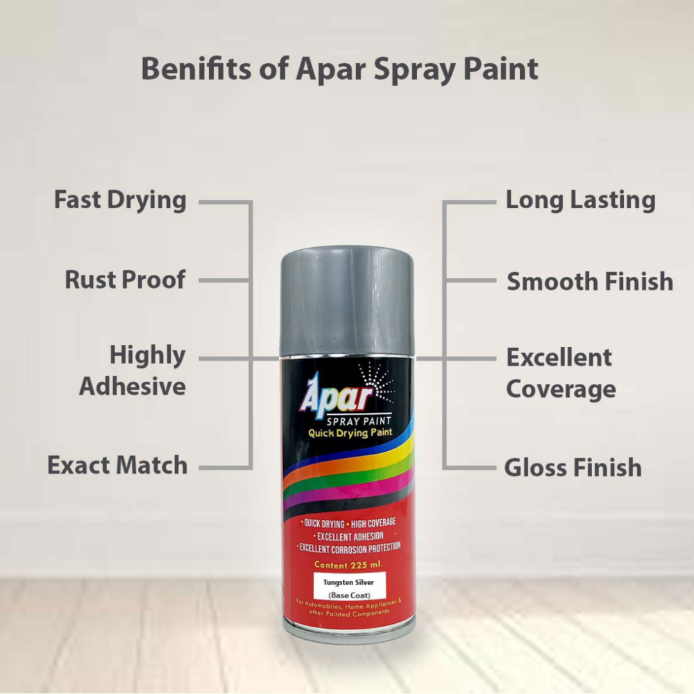 APAR Spray Paint Tungsten Silver (RC Colour Name) + GC Compatible for Tata Tiago -225 ml (Pack of 2-Pcs)