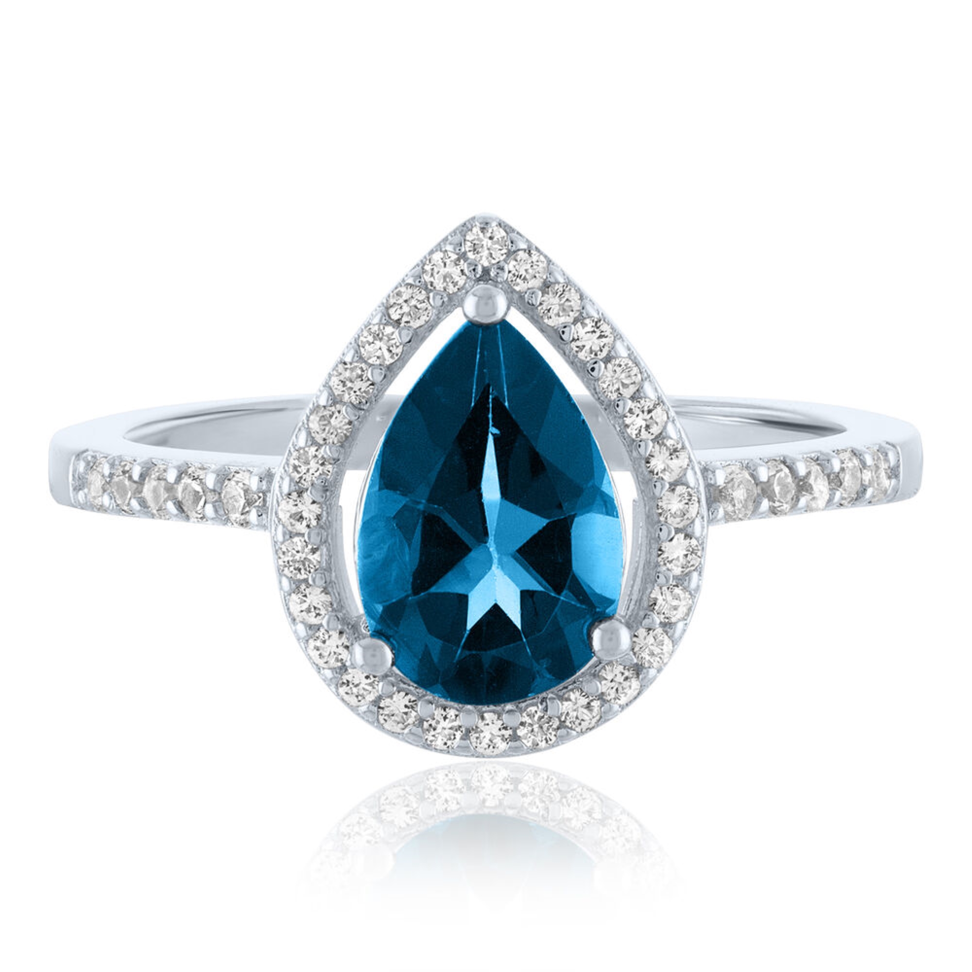 Pear Cut Blue Topaz Engagement Ring, Moissanite Statement Jewelry, Dainty Promise Ring, Anniversary Gift for Her