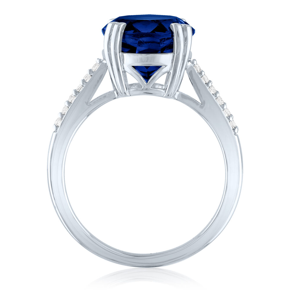 Lab Grown Blue Sapphire & Moissanite Statement Ring, Oval Cut Prong Set Promise Ring, Wedding Engagement Jewelry, Gifts for Wife