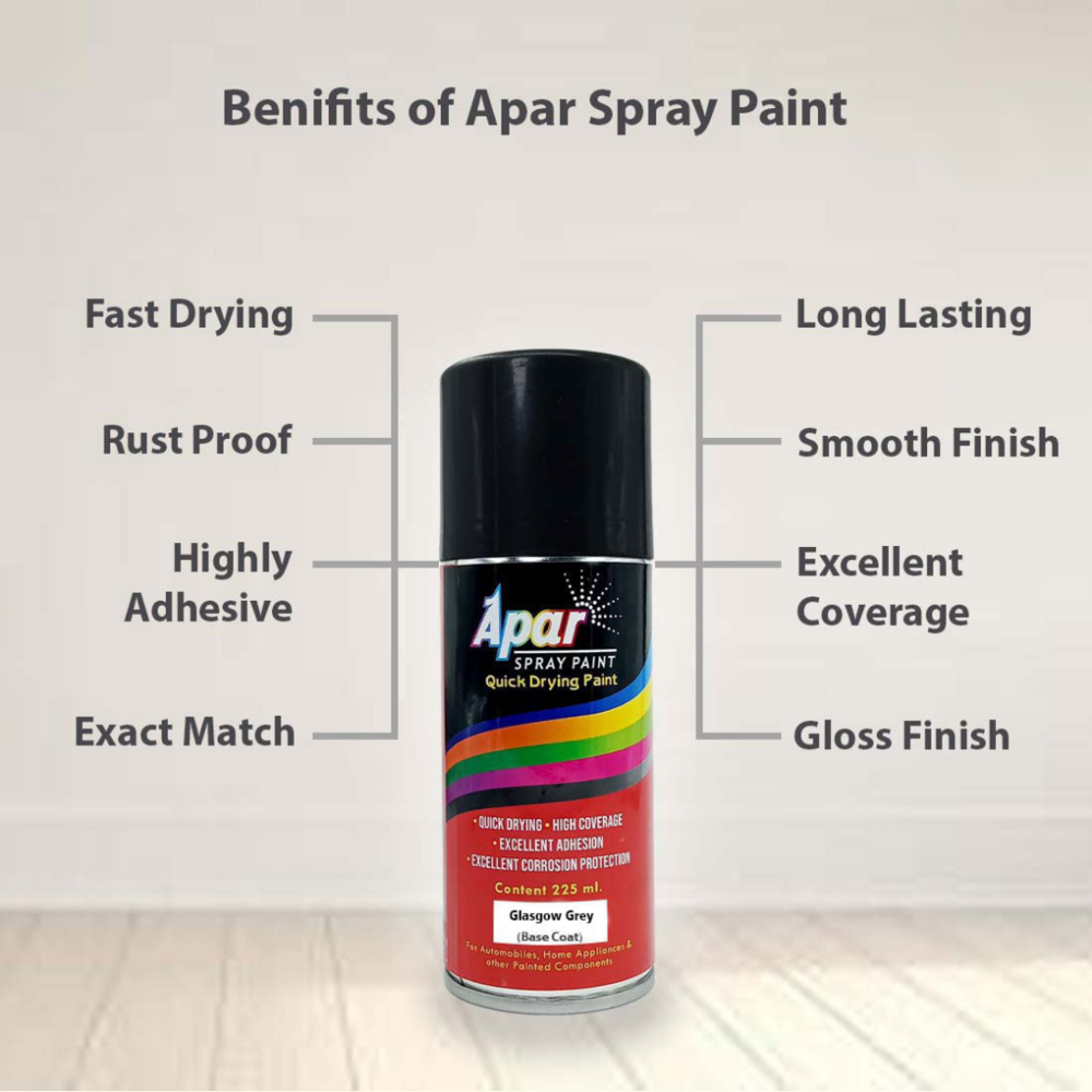 Apar Spray Paint Glasgow Grey - Super Quality Polyurethane, 225 Ml Pack Of 2-pcs | Fast-drying, Corrosion Resistant, High Gloss Finish