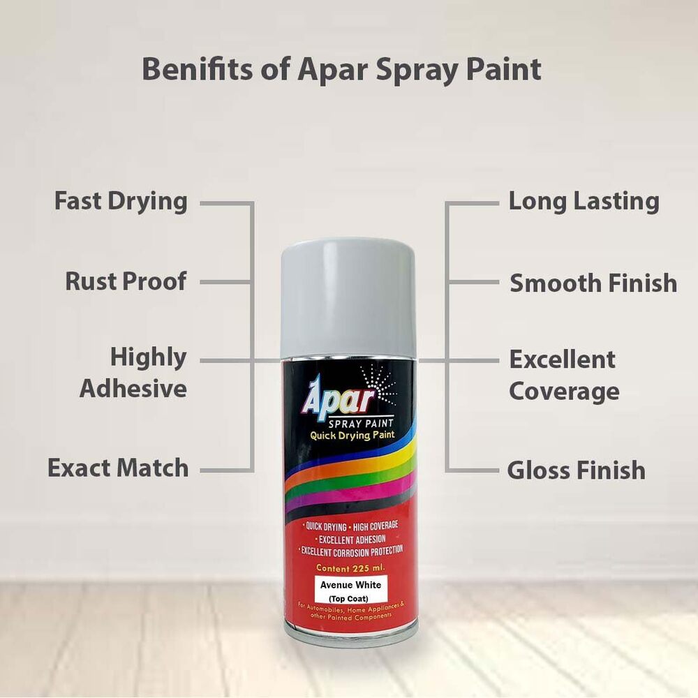 Apar Spray Paint Avenue White - 225 Ml, Super Quality Acrylic Binder, Fast-drying, High Gloss, Corrosion Resistance, Excellent Coverage For Tata Altroz