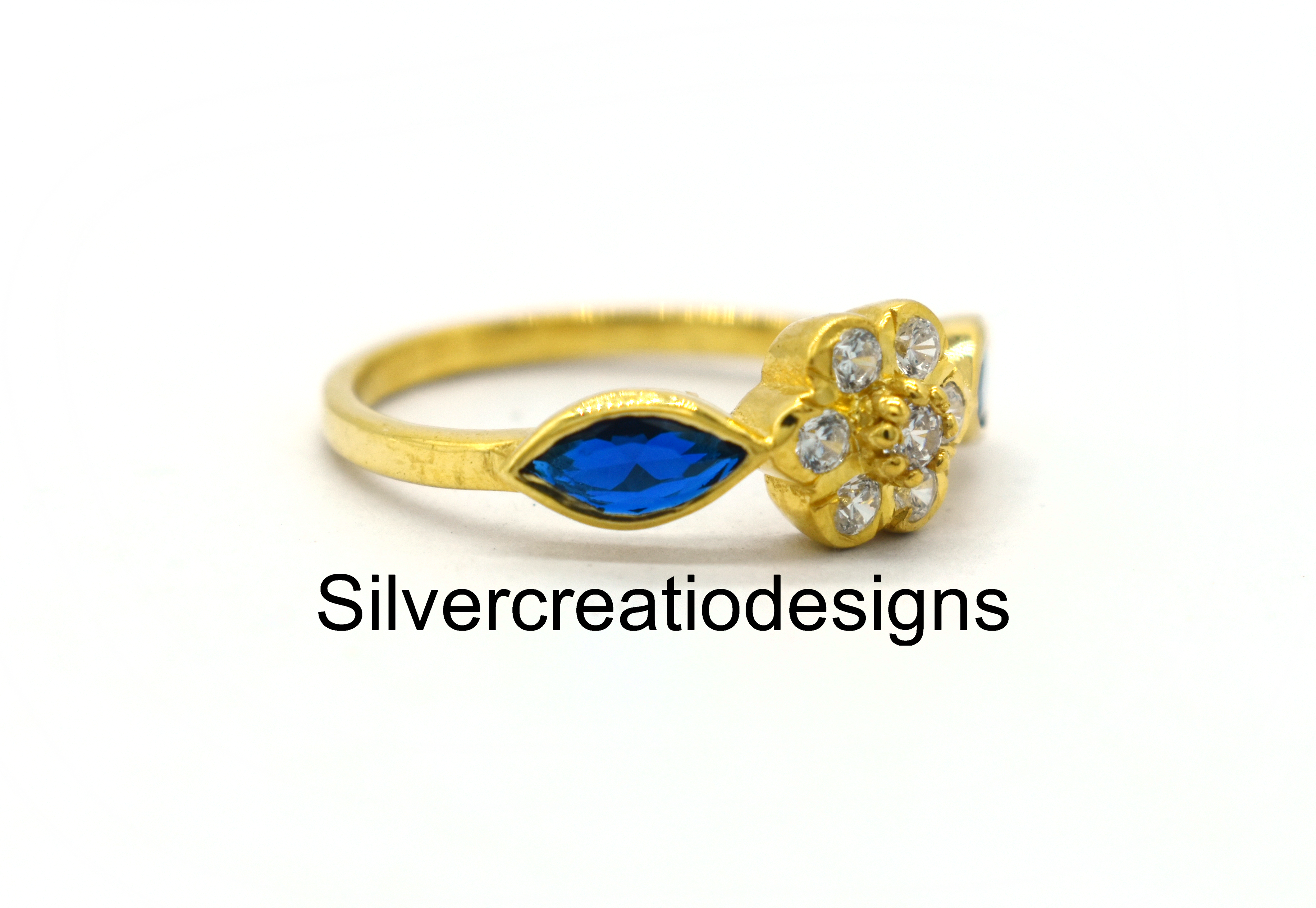Natural Blue Sapphire & Moissanite Statement Ring, Promise Ring, Wedding Gift for Wife, Minimalist Jewelry