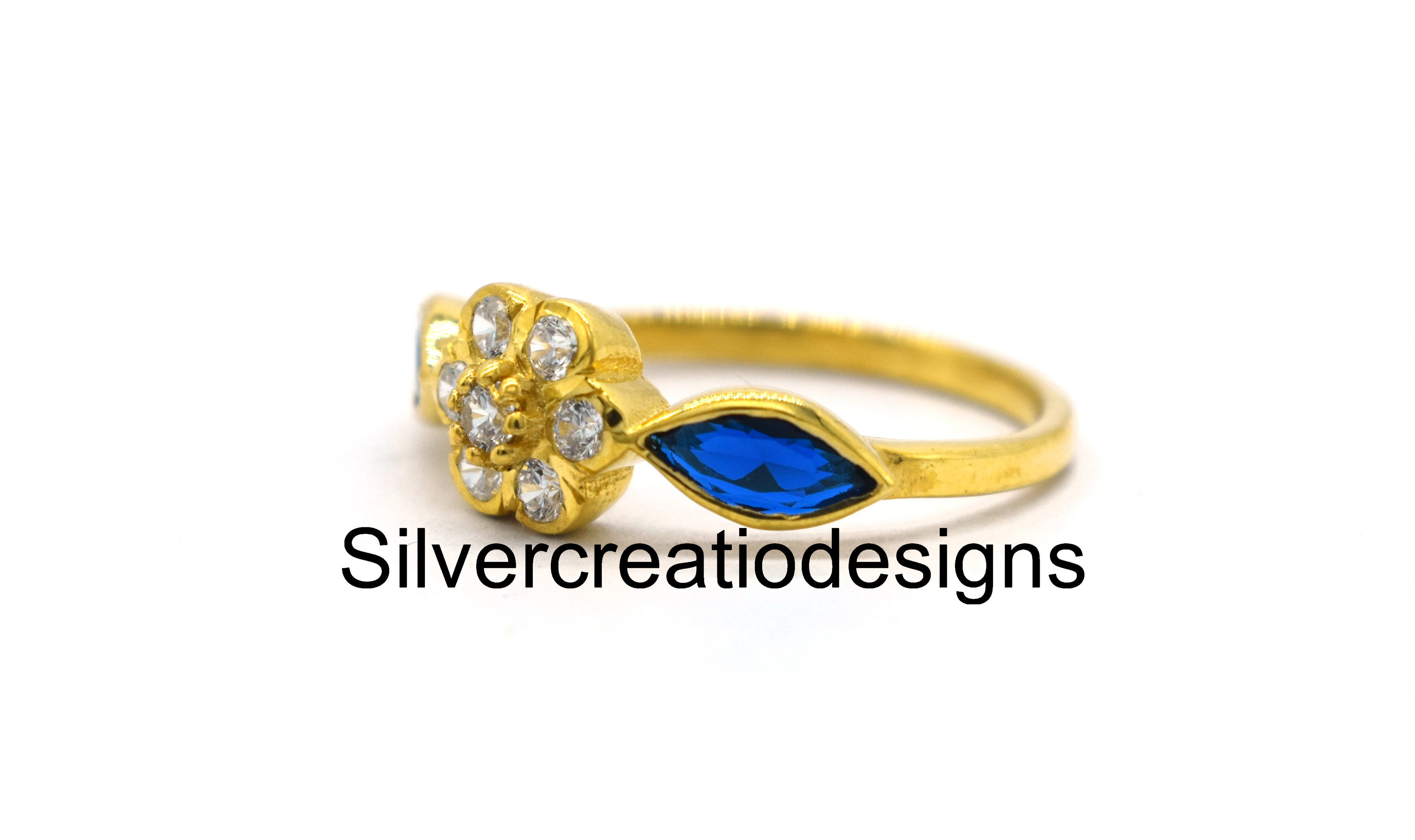Natural Blue Sapphire & Moissanite Statement Ring, Promise Ring, Wedding Gift for Wife, Minimalist Jewelry