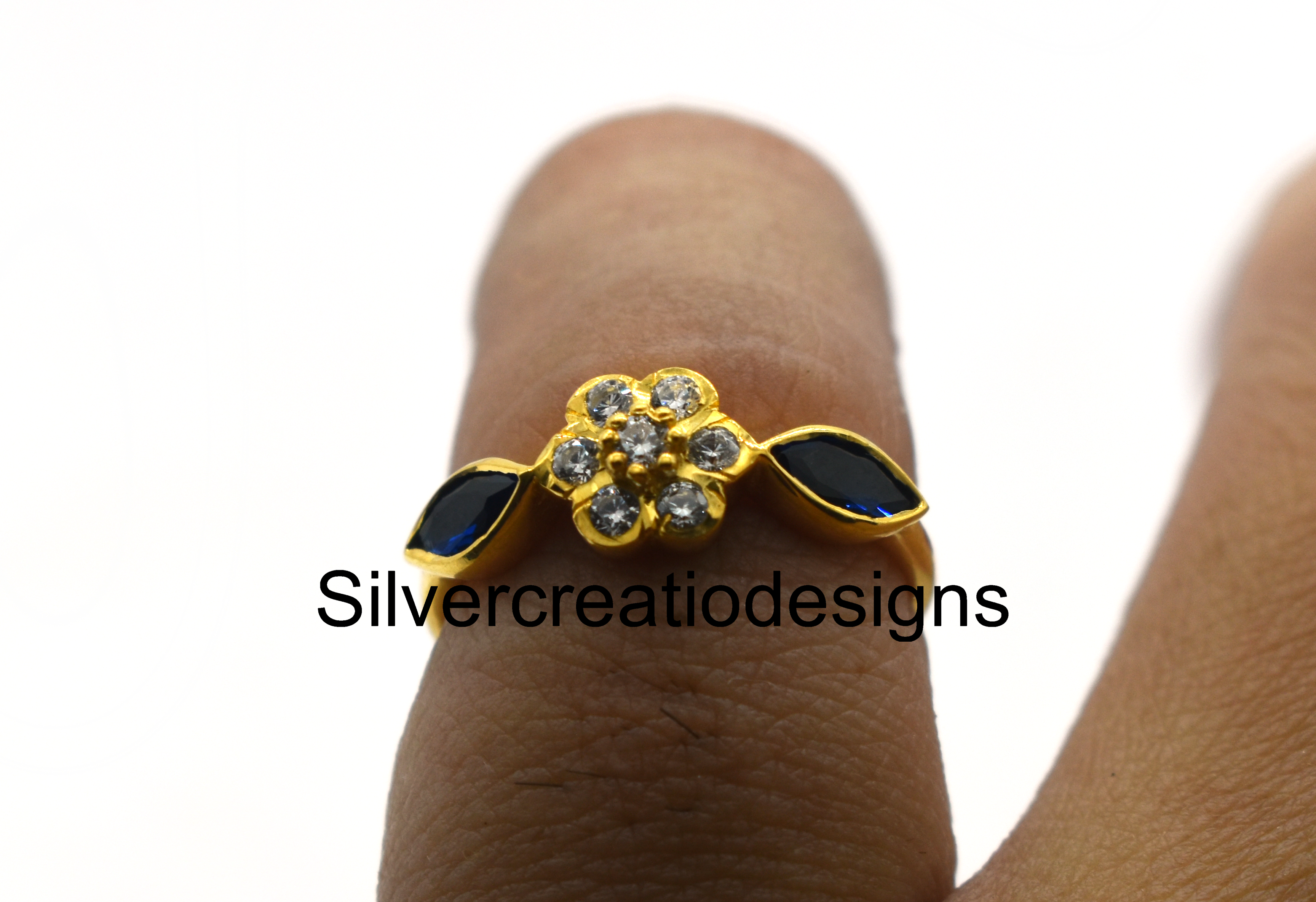 Natural Blue Sapphire & Moissanite Statement Ring, Promise Ring, Wedding Gift for Wife, Minimalist Jewelry