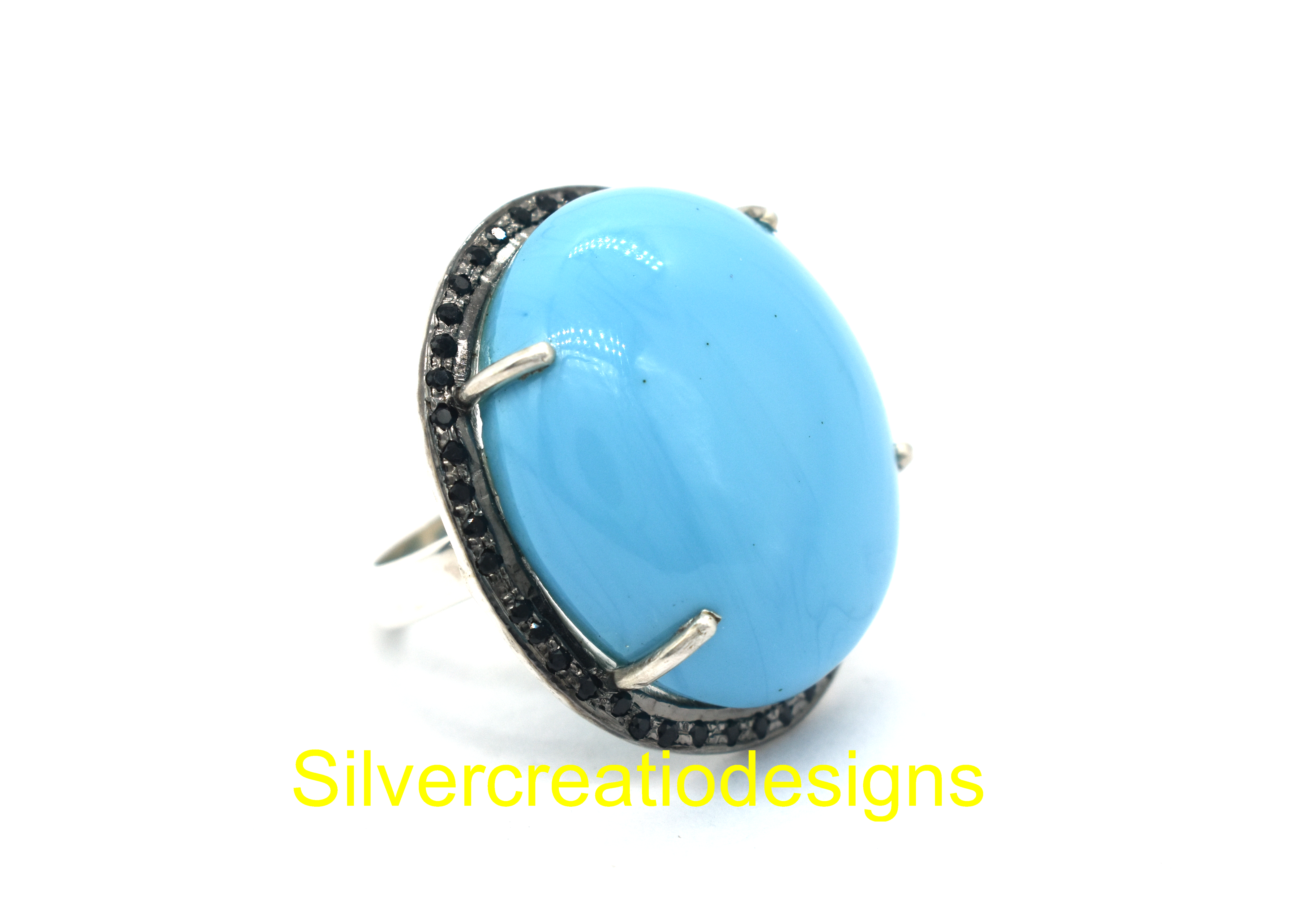 Sterling Silver Black Spinal & Turquoise Statement Ring