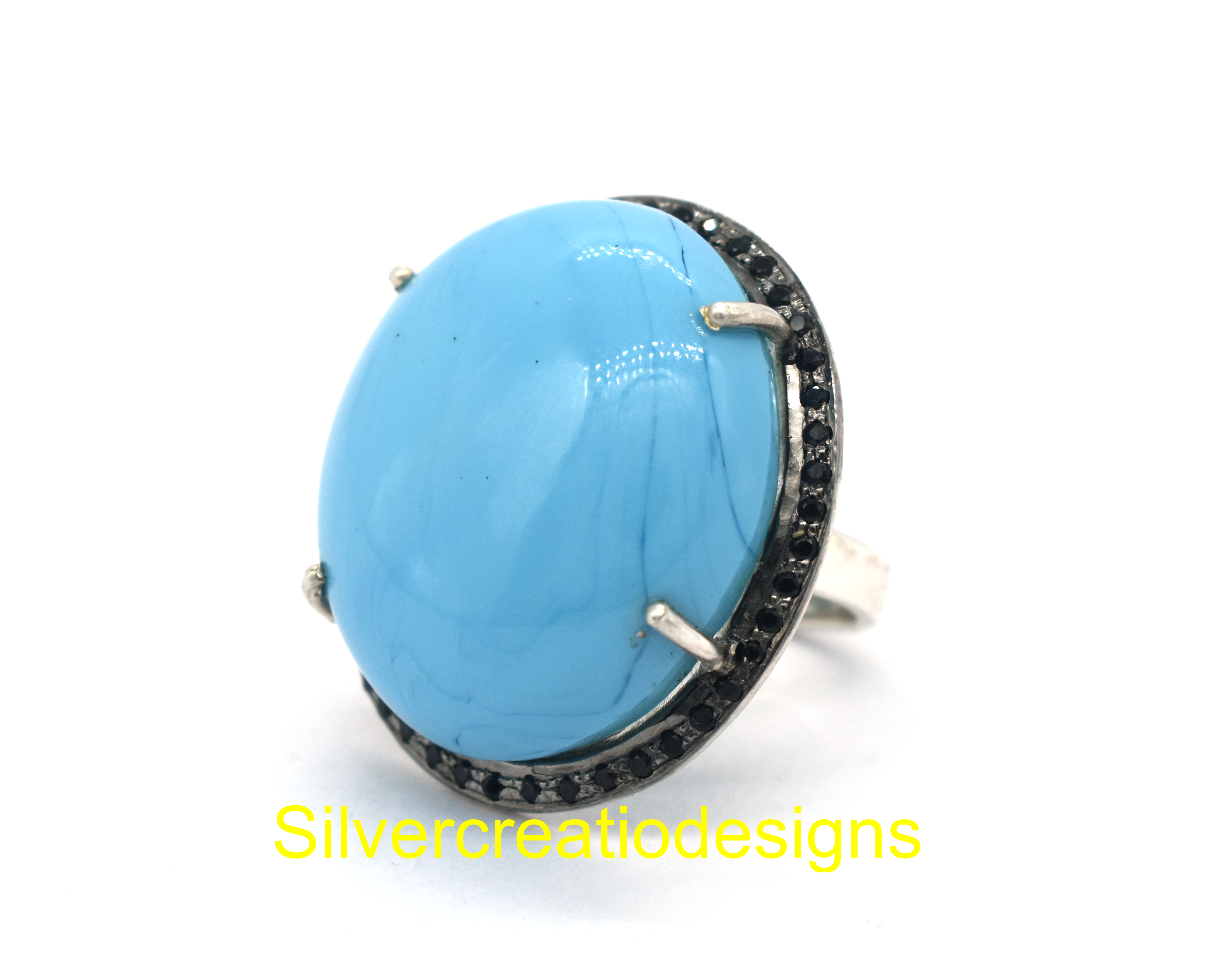 Sterling Silver Black Spinal & Turquoise Statement Ring