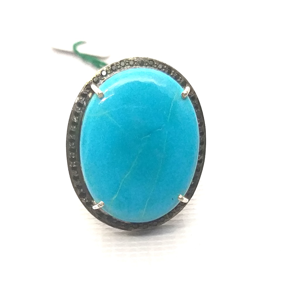 Sterling Silver Black Spinal & Turquoise Statement Ring