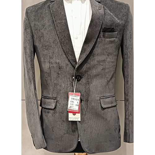 Grey Color Velvet Partywear Blazer - Feature: Washable