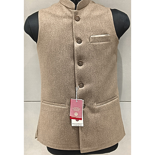 Golden Brown Color Indo Nehru Jacket - Design: Plain