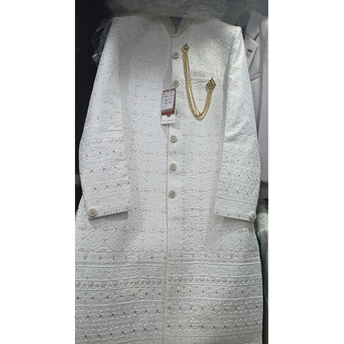 White Wedding Sherwani - Feature: Washable