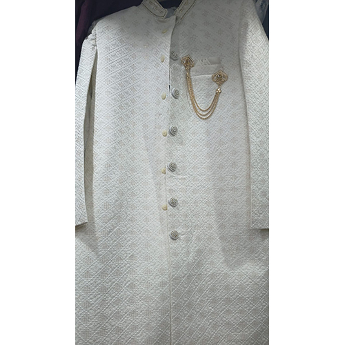 White Wedding Sherwani - Design: Plain