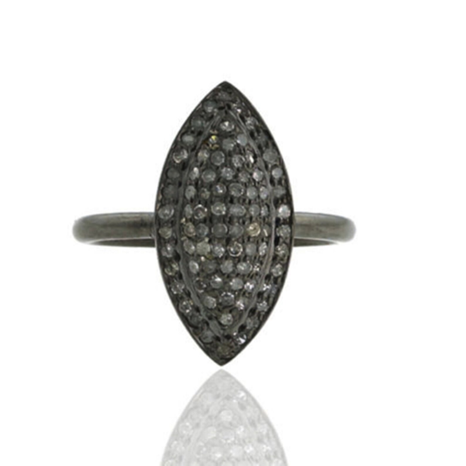Sterling Silver Pave Diamond Statement Ring, Antique Oxidized Silver Promise Ring, Christmas Gift for Wife