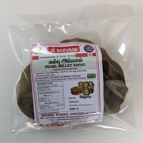 50 g Pearl Millet Papad - Pearl Millet Flour, Rice Flour, Brown Color | Salty, Spicy Flavor with Coriander, Green Chilli & Jeera