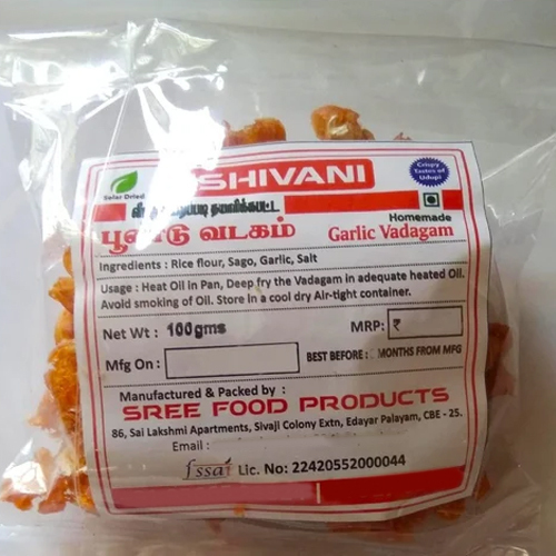 Garlic Vadagam Papad - 100g Pack, Brown Color, Salty and Spicy Flavor with Rice Flour and Sago