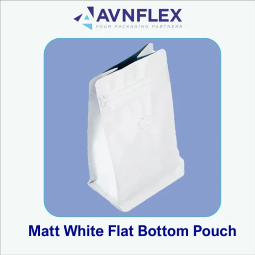 Matt White Flat Bottom Coffee Bags with De Gassing Valve