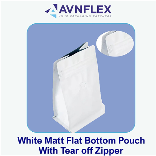 Matt White Flat Bottom Pouch with Tear Off Zipper