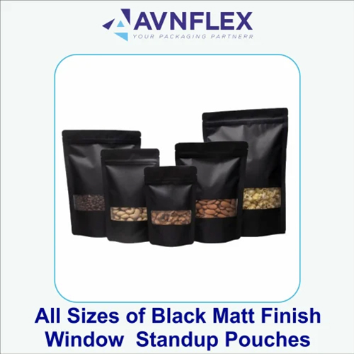 Black Matt Finish Window Zipper Stand Up Pouches