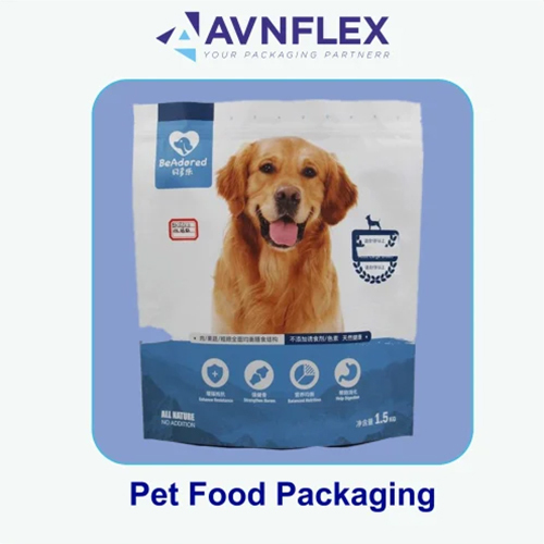 Printed Laminated Pet Food Packaging Pouch - Color: Blue And White