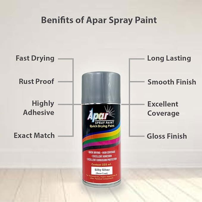 Apar Spray Paint Silky Silver (Rc Colour Name) +Gc Compatible For Maruti Cars (Before 2017 Model)-225 Ml (Pack Of 2-pcs) - Physical Form: Liquid