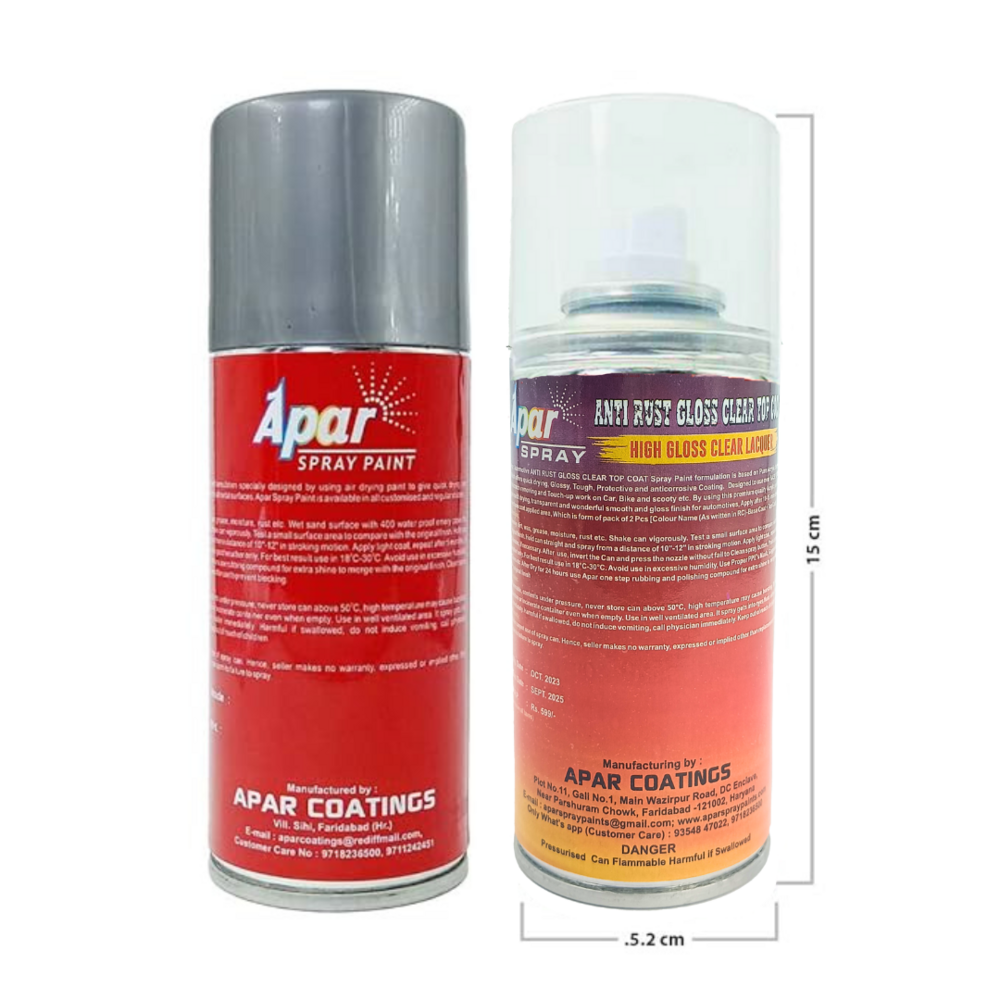 APAR Spray Paint New Silky Silver (RC Colour Name) + GC Compatible for Maruti Cars (After 2018 model)-225 ml (Pack of 2-Pcs)