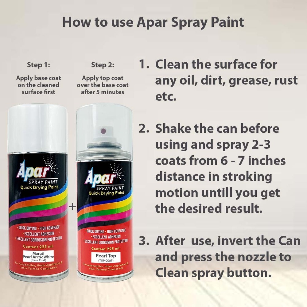 Apar Spray Paint Pearl Arctic White (Rc Colour Name) + Pc Compatible For Maruti Cars -225 Ml (Pack Of 2-pcs) - Physical Form: Liquid