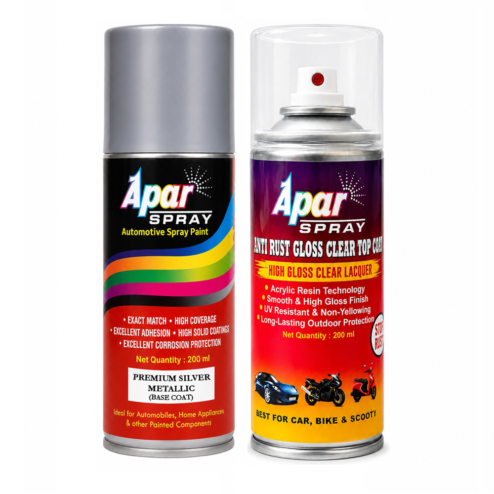 APAR Spray Paint Premium Silver Metallic (RC Colour Name) +GC Compatible for Maruti Cars -200 ml (Pack of 2-Pcs)