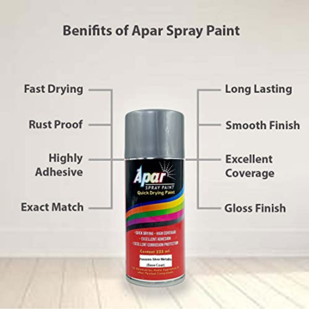 Apar Spray Paint Premium Silver Metallic (Rc Colour Name) +Gc Compatible For Maruti Cars -225 Ml (Pack Of 2-pcs)