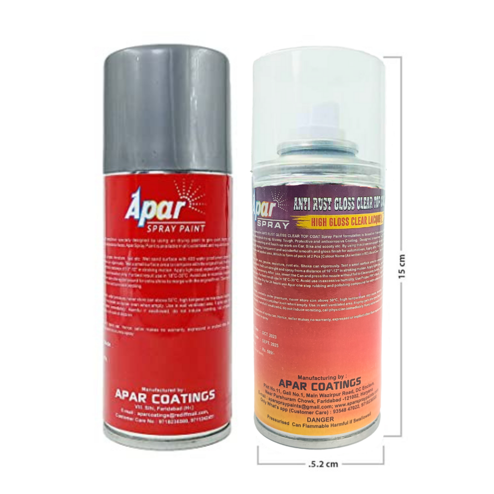 Apar Spray Paint Premium Silver Metallic (Rc Colour Name) +Gc Compatible For Maruti Cars -225 Ml (Pack Of 2-pcs)