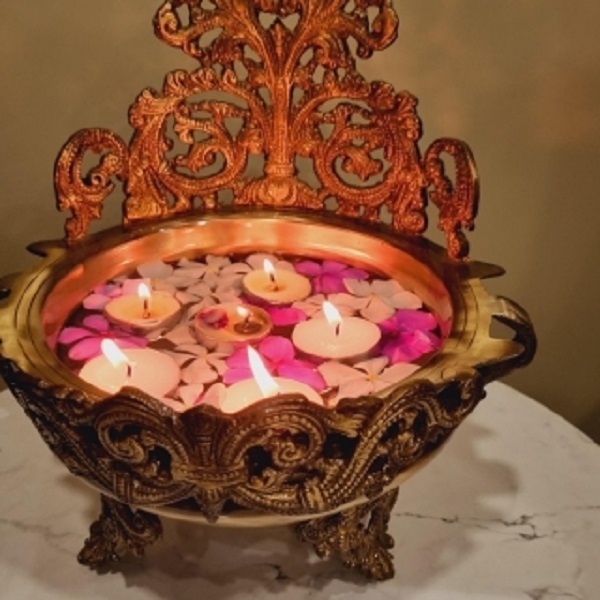 Handmade Brass Urli - 9x8x11 Inch Antique Finish | Floating Flower Pot For Home Decor, Ideal For Gifting, Traditional Design, Easy To Maintain, Perfect For Weddings And Festivals