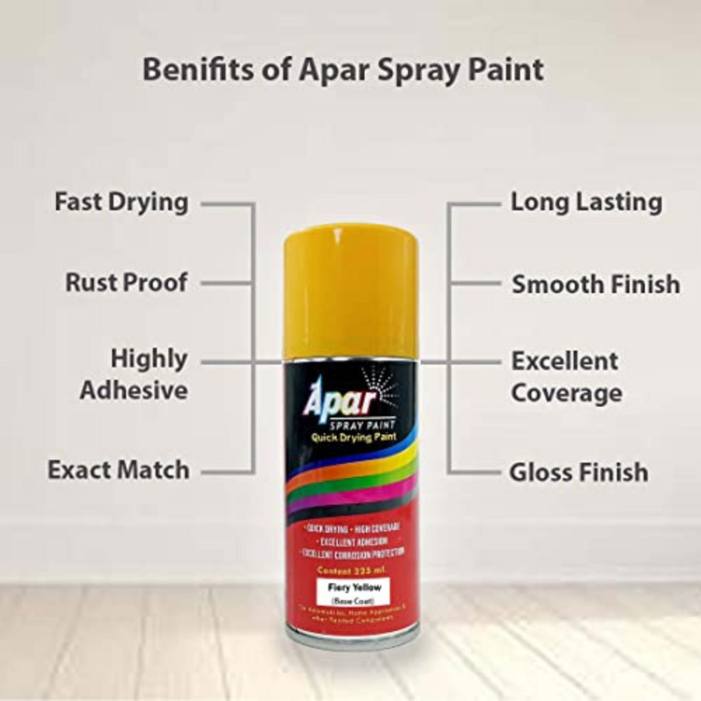 Apar Spray Paint - Super Quality Polyurethane System | Fiery Yellow Base Coat & Gloss Clear Top Coat, Fast-drying, Corrosion Resistant, Excellent Coverage For Maruti Suzuki Automotive Vehicles