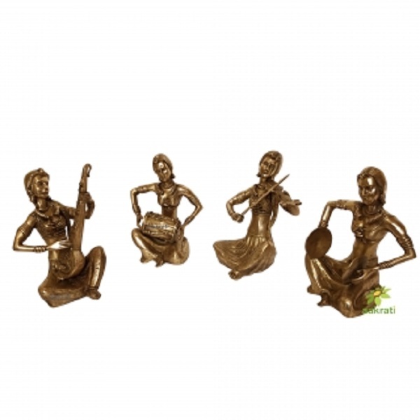 Brass Musician Ladies set of 4 Indian Brass Fine Inlay Decor Showpiece Statue 11 inch