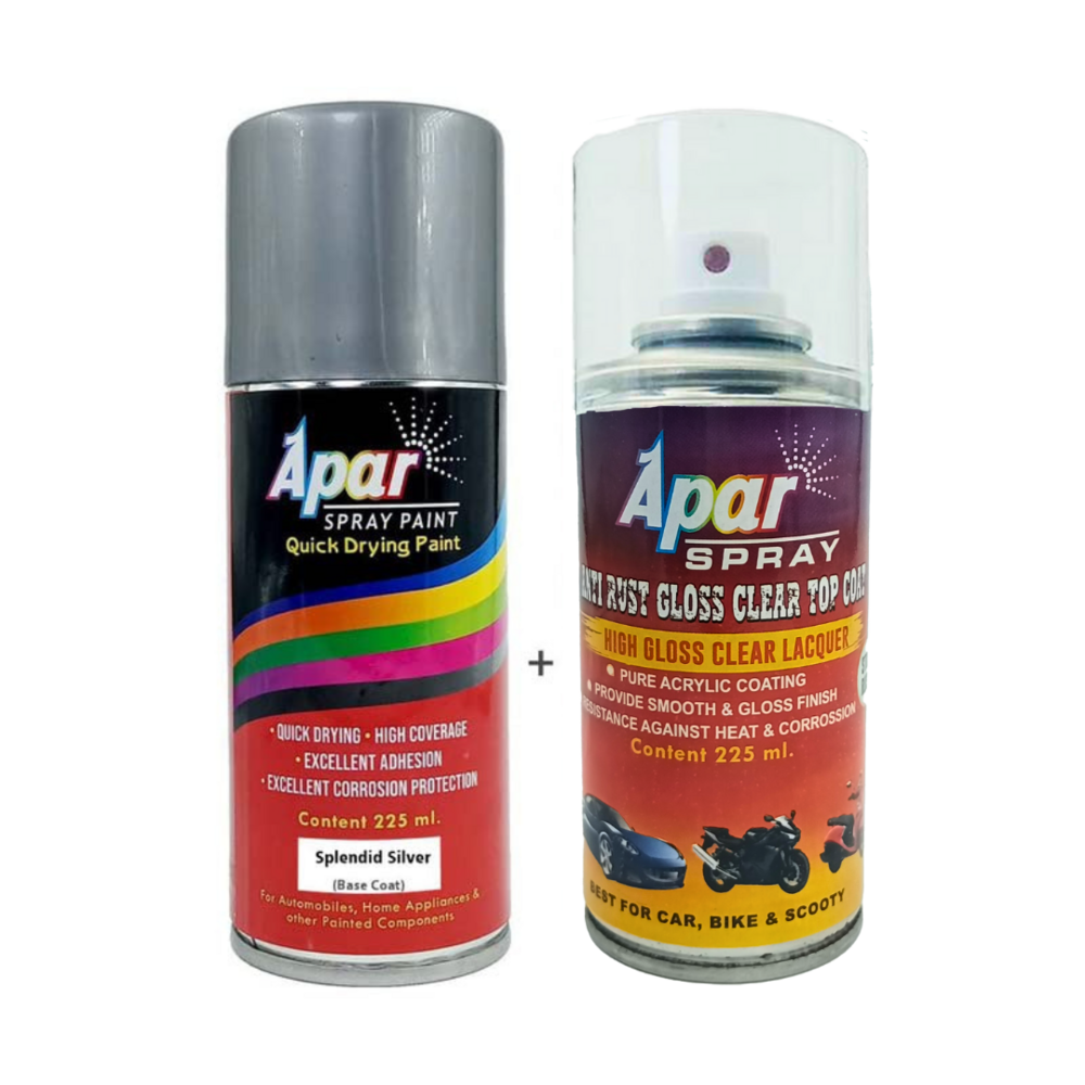 Apar Spray Paint Splendid Silver (Rc Colour Name) + Gc Compatible For Maruti Brezza,A Baleno,Ertiga,Xl6 And Grand Vitara -225 Ml (Pack Of 2-Pcs) - Physical Form: Liquid
