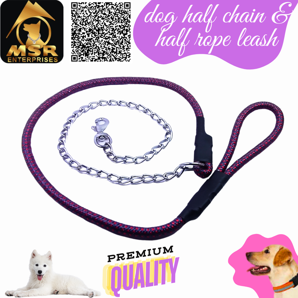 Dog Half Lead Rope - Metal And Nylon, 22 Mm Size, Multicolor Design | High-quality And Durable For Training And Walking