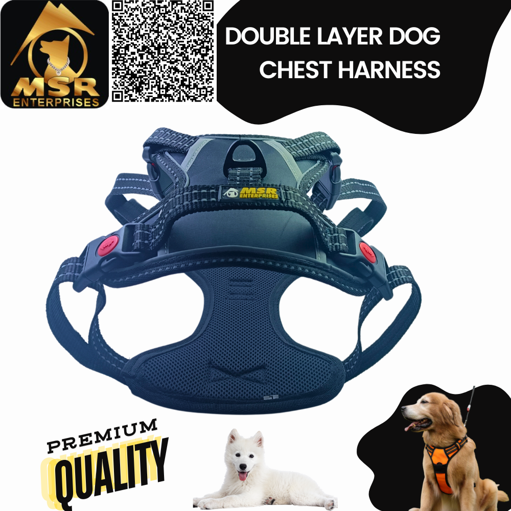 Dog Reflective Double Chest Harness - Pp/nylon, Xl Size, Pink & Black Colors | Durable Double Layer Design, Adjustable Fit For Active Dogs